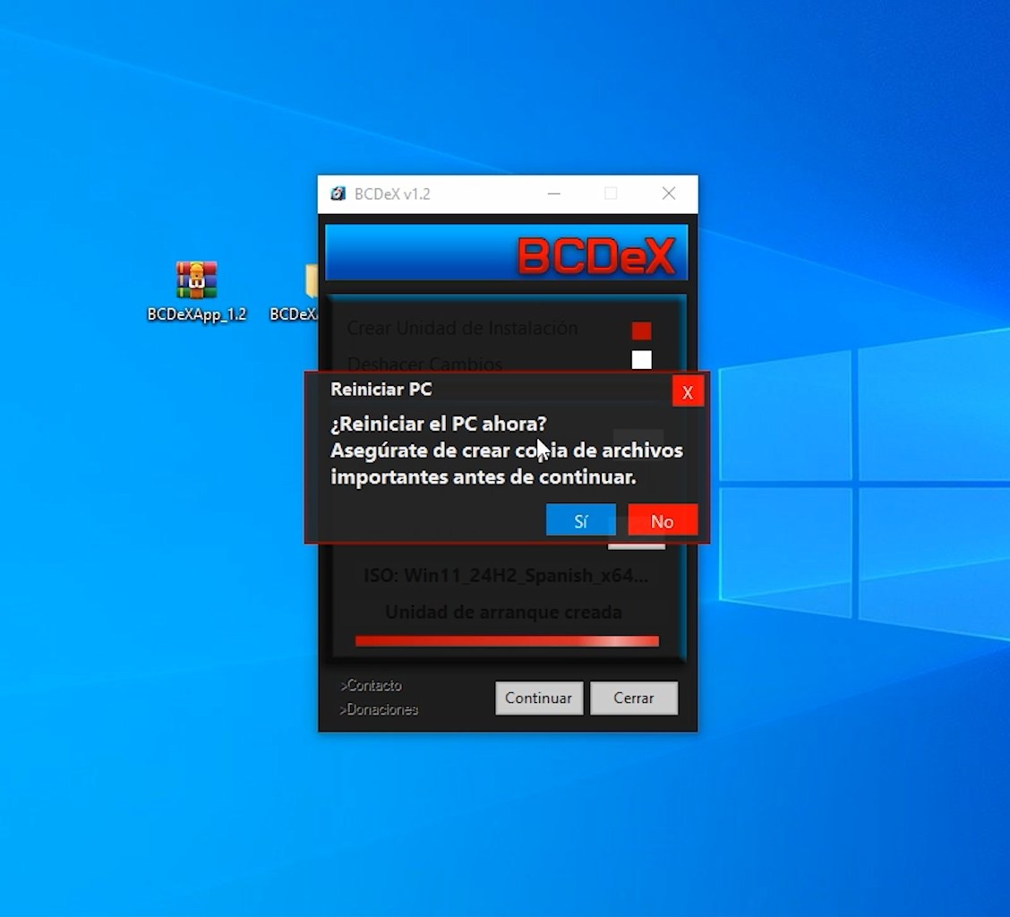 Diálogo para reiniciar el PC