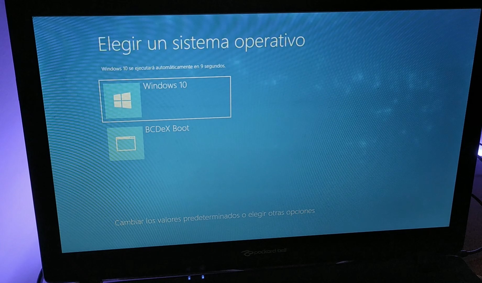 Menú de arranque para elegir BCDeX Boot